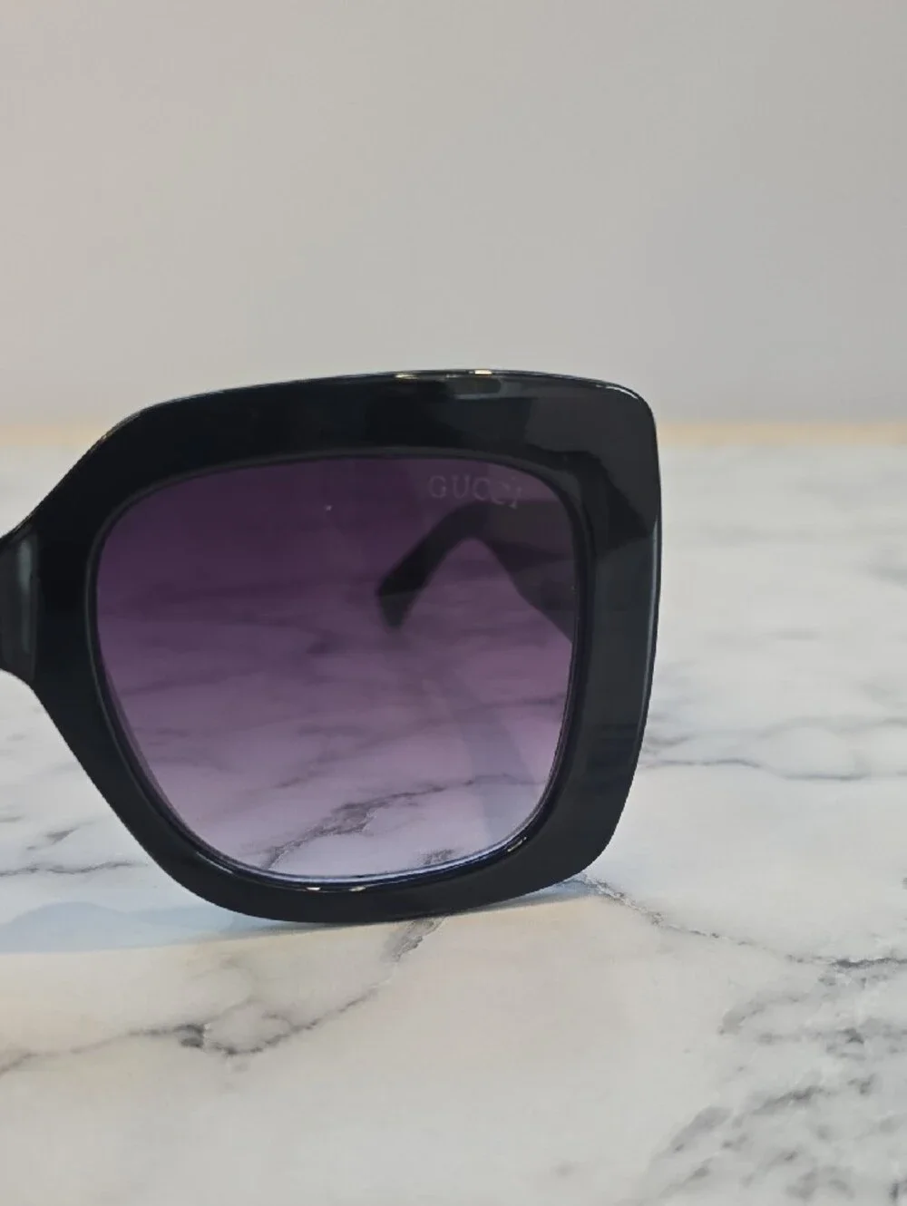 Gucci Black Square Sunglasses with Gold GG Emblem and Gradient Lenses